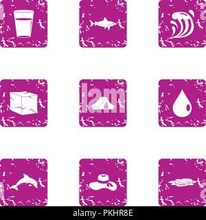 Rampart icons set, grunge style Stock Vector