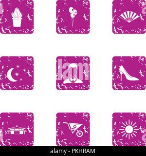 Solar icons set, grunge style Stock Vector