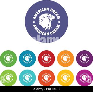 American dream eagle icons set vector color Stock Vector