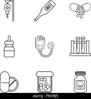 Biomedical science icons set, outline style Stock Vector