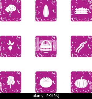 Treat shrub icons set, grunge style Stock Vector