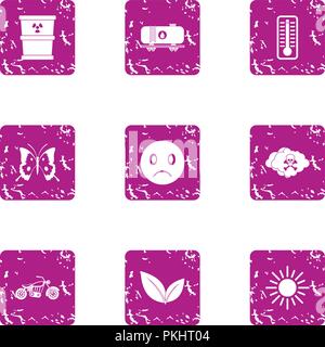Contamination icons set, grunge style Stock Vector