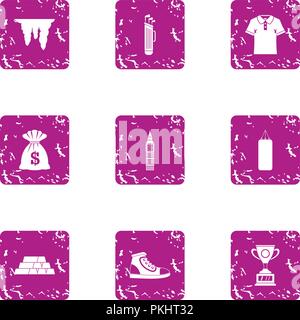 Championship icons set, grunge style Stock Vector