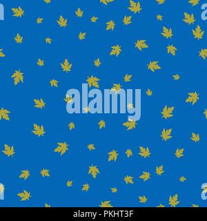 Maple leaf green pattern seamless. Vector illustration. Blue background. Stock Vector