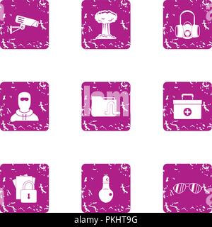Arrest of observer icons set, grunge style Stock Vector