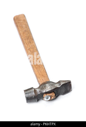 Old small hammer isolated on white background Stock Photo