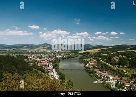 A beautiful view from the Strecno Castle on flooded river vah Stock Photo