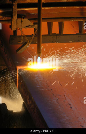 Gas cutting of the hot metal in plant Stock Photo