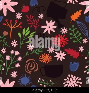 Vector hand drawn floral pattern, delicate flowers Stock Vector