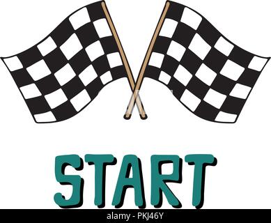 Hand-drawn vector illustration with racing flags and lettering.  Start. Stock Vector