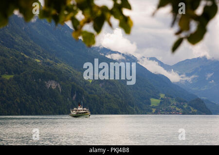 PS Lötschberg (built in 1914 by Escher-Wyss, Zurich) on the Brienzersee, approaching Brienz, Kanton Bern, Switzerland Stock Photo