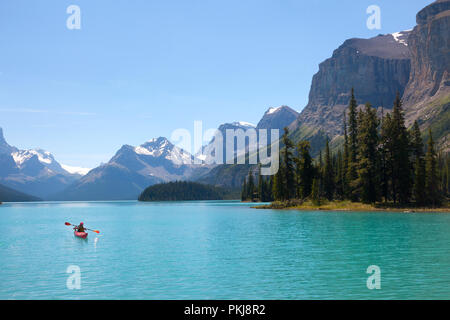 Spirit Island on Maligne Lake, Jasper National Park. Alberta, Canada. Stock Photo