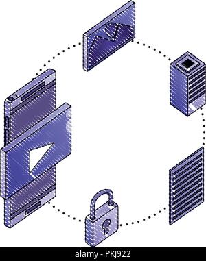 data transfer with smartphone isometric icon vector illustration design Stock Vector