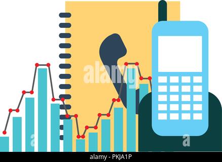 phonebook and phone with statistics vector illustration design Stock Vector