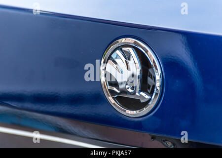 LUGO, ITALY - September 11, 2018: light enlightening logo on a car body Stock Photo