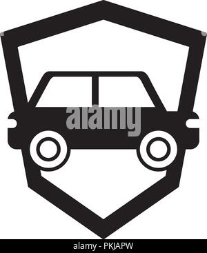 car sedan with shield silhouette isolated icon vector illustration ...