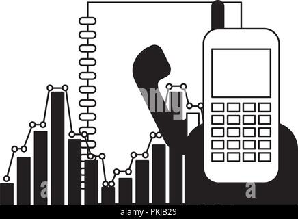 phonebook and phone with statistics vector illustration design Stock Vector