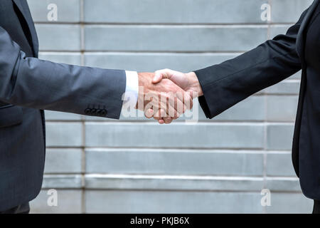 A male and female executive shaking hands Stock Photo