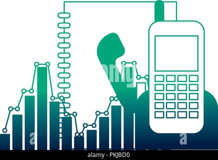 phonebook and phone with statistics vector illustration design Stock Vector