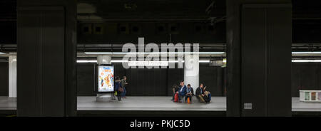 Train platform in Brussels Central Train station, Saturday 8 April 2017, Brussels, Belgium. Stock Photo