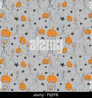 happy creepy dancing silhouettes holding halloween s pumpkins.seamless pattern for printing on paper and fabric. perfect for halloween packaging. Stock Vector