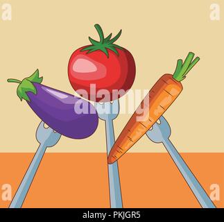 Vegetables on forks Stock Vector