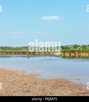 Summer Pryschukove blue lake landscape (Kherson Region, Ukraine). Stock Photo