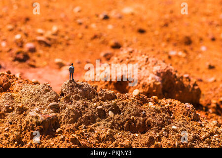Business man on the rocky area is rocky. Imagine doing business on Mars.