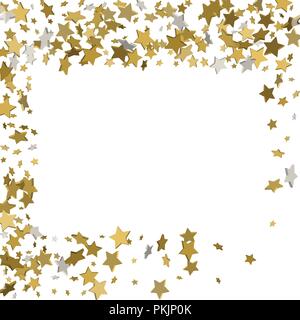 3d gold frame or border of random scatter golden stars on white ...