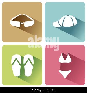 Summer clothes icons with shadow on a white background. Vector illustracion Stock Vector