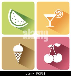 Summer food icons with shadow on a white background. Vector illustration Stock Vector