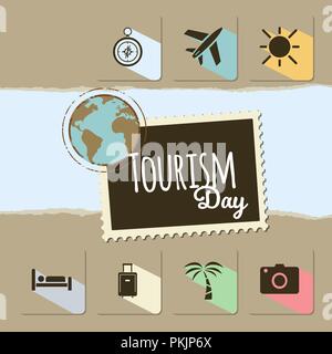 World Tourism day card on brown background. Vector illustration Stock Vector