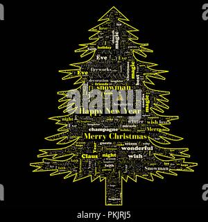 conceptual Merry Christmas holiday or Happy New Year winter abstract text word cloud, metaphor to celebration, Santa, december, love, family, in shape Stock Photo