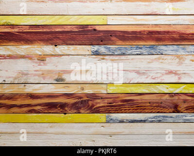 Hyperfocal technique on red, white, yellow wooden slats Stock Photo
