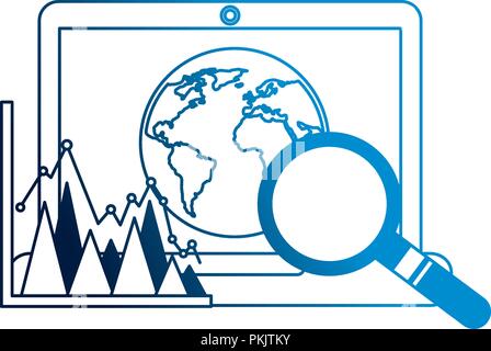 laptop world search statistics business report vector illustration neon Stock Vector