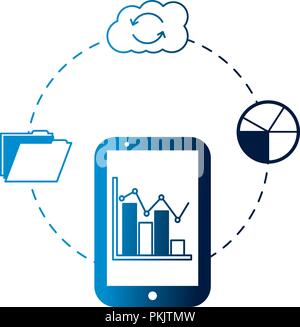 smartphone statistics report cloud storage folder vector illustration neon Stock Vector