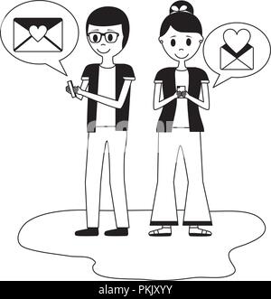 young couple with speech bubbles avatar character Stock Vector