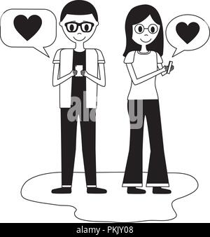 young couple with speech bubbles avatar character Stock Vector