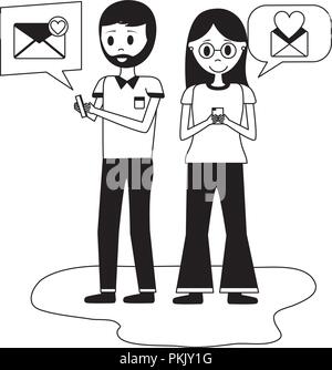 young couple with speech bubbles avatar character Stock Vector