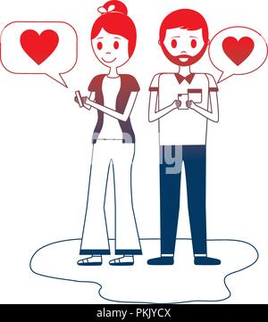 young couple with speech bubbles avatar character Stock Vector
