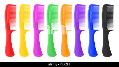 Colored hair combs with glitter finish isolated on a white background Stock Photo