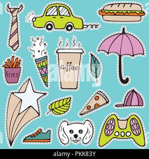 Vector set of lovely hand-drawn stickers. Isolated illustrations. Stock Vector