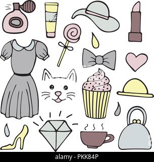 Vector set of lovely hand-drawn stickers. Isolated illustrations. Stock Vector