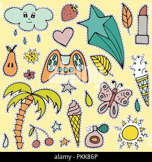 Vector set of lovely hand-drawn stickers. Isolated illustrations. Stock Vector