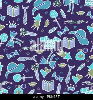 Modern seamless pattern with tools for knitting and doodles. Stock Vector