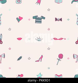 Lovely seamless pattern with tools for knitting and doodles. Stock Vector