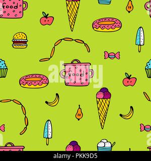 Bright seamless pattern for cooks with food and ware. Stock Vector
