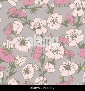 Cute flower seamless pattern with white and pink apple tree colors. Stock Vector