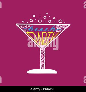Unique illustration with a hand-drawn lettering for the Beach Party. Stock Vector