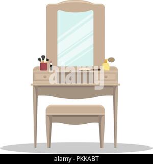 Vector trellis with mirror and cosmetics in the bedroom. Isolated illustration. Stock Vector